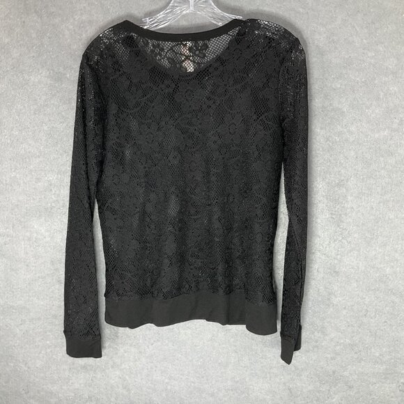 No Boundaries Top Womens Sz L Black Mesh Sheer Lace Long Sleeve Pullover‎ - Picture 2 of 9
